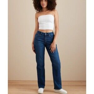 American Eagle Size 16 Long Curvy Straight Leg Dark Blue Wash Stretch Denim Boho